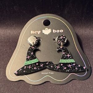 Black Witch Hat Earrings with Glitter Accents